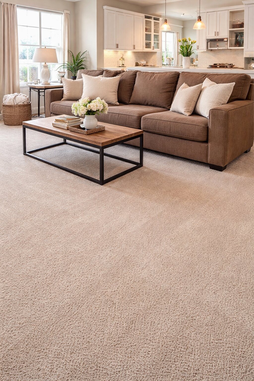 Fresh clean carpet in a bright Long Island living room