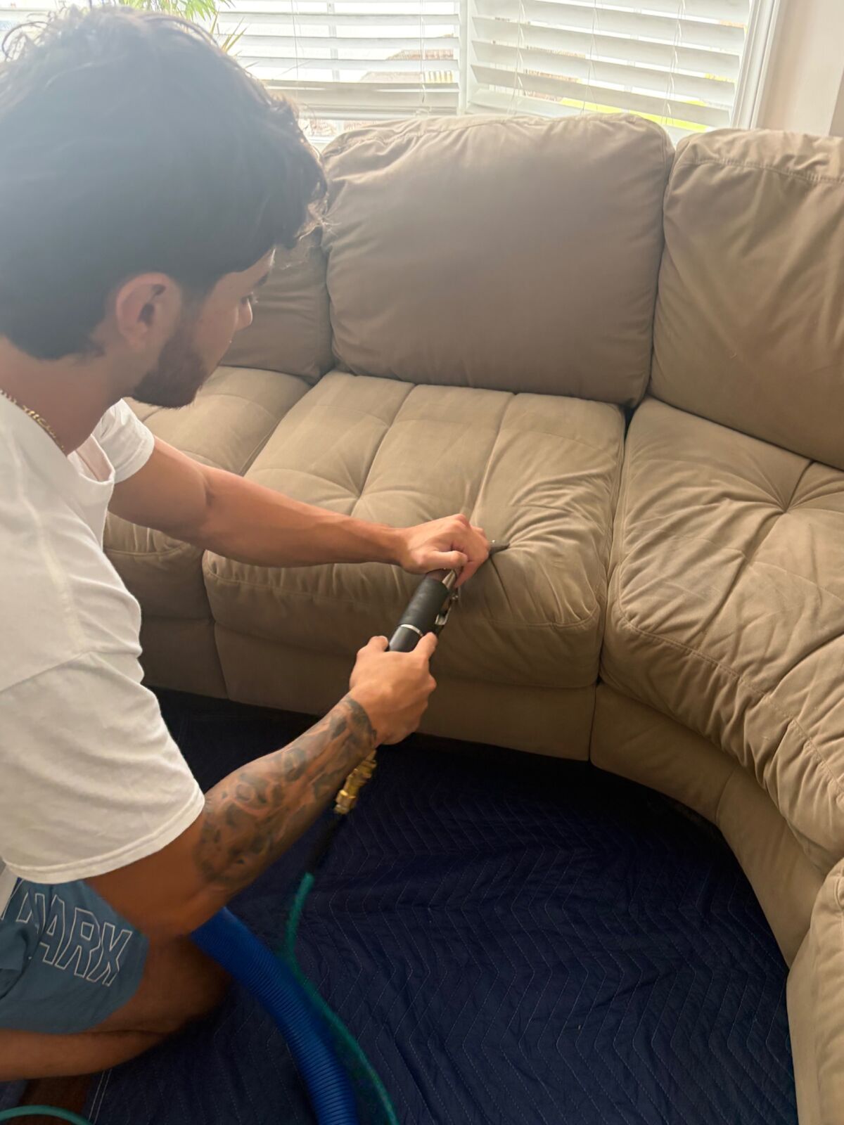 Sectional cleaning in progress